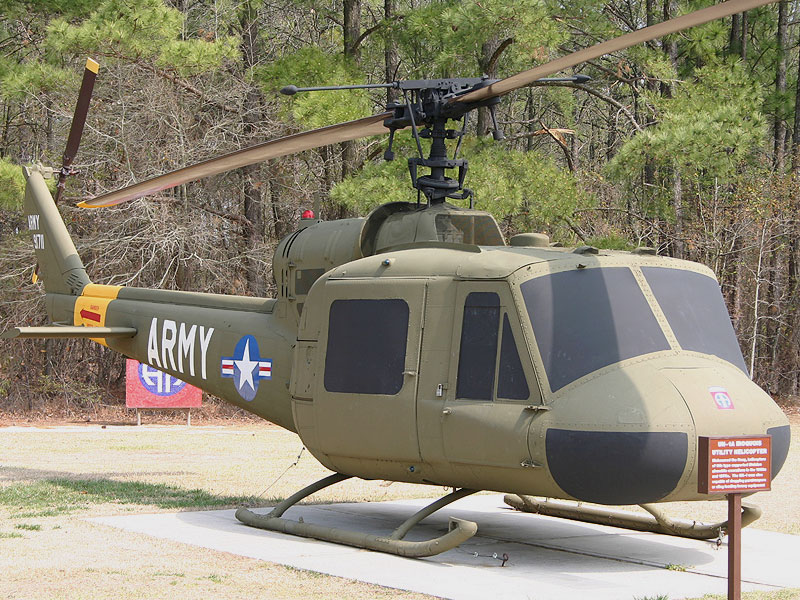 US Army helicopter on display outside of the 82nd Airborne Division Museum.